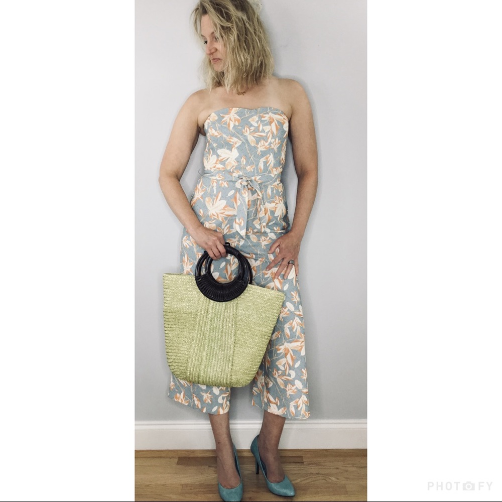 H&M wide leg cropped strapless floral jumpsuit - Picture 2 of 15